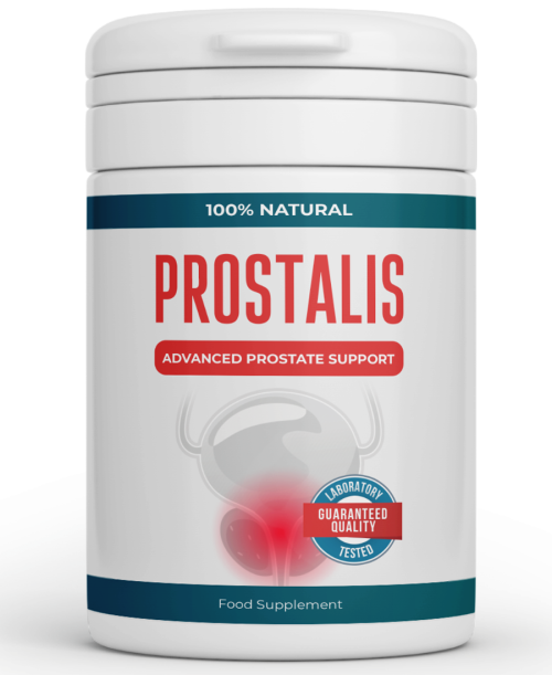 Render grande del envase de Prostalis y las cápsulas